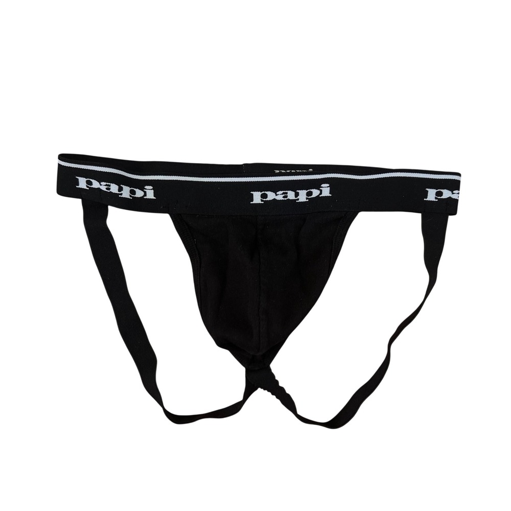Papi Mens Black‎ Cotton Jockstrap Athletic Supporter Underwear Small Logo Band